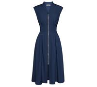 GRACE KARIN Ladies Dress Elegant Casual Work Dresses with Pockets Zip Front Navy Blue XL