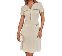 GRACE KARIN Ladies Dresses Contrast Color OL Short Sleeve V-Neck Above Knee A-Line Dress Daily Casual Dress Apricot L