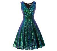 GRACE KARIN Ladies Elegant Banquet Gowns Dress Club Dance Sequins Dress V-Neck A-line Prom Dress S Sequined Dark Green