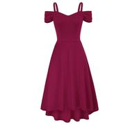 GRACE KARIN Ladies Elegant Cold Shoulder Ocassion Dress V Neck Evening Dresses for Wedding Guest Burgundy 2XL