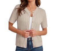GRACE KARIN Ladies Elegant Summer Cardigan Twisted Knitted Top Short Sleeve Pullover Button Up Cardigans Beige L