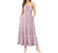 GRACE KARIN Ladies Elegant Summer Floral Beach Maxi Dresses Smocked A Line Strappy Dress Dual Layer Brown with Purple&Yellow Floral XL