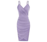 GRACE KARIN Ladies Elegant Wedding Guest Dress Summer V-Neck 50s Hen Night Ceremony Bodycon Cami Dress Light Purple XL