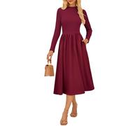 GRACE KARIN Ladies Fall Dress Mockneck Long Sleeve Dress with Pockets Home Commuting Wine Red S