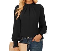 GRACE KARIN Ladies Fashion Mock Neck Ruched Tops Solid Color Basic Lightweight Shirts Black XL