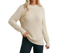 GRACE KARIN Ladies Jumpers Mock Neck Jumper Winter Sweater Long Sleeve Knitted Pullover with Side Slits Apricot S