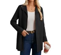 GRACE KARIN Ladies Knitted Long Sweater Jacket with Large Lapel Open Front Mid Length Cardigan Black XXL