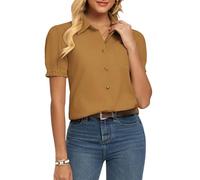 GRACE KARIN Ladies Linen Shirts Short Sleeve Button Down Shirts Tops Casual Business Blouses Regular Fit for Work Office with Pockets Yellow XL