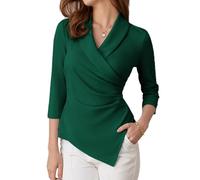 GRACE KARIN Ladies Long Sleeve Tops Office Business OL V Neck Tunic Tops for Women UK Dark Green L