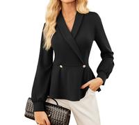 GRACE KARIN Ladies Long Sleeve V-Neck Lapel Tops Elegant, Business Work Shirt, Black Wrap Tops Hidden Zip M Black