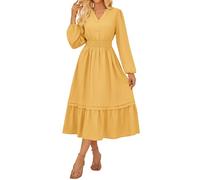 GRACE KARIN Ladies Maxi A-Line Dress Elegant Vintage Cottagecore Summer Dresses for Women UK Party Wedding Guest Yellow M
