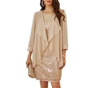 GRACE KARIN Ladies Sleeveless Plus Size Oversized Dress with Jacket Hips-Wrapped A Line Dress Gold XXL