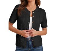 GRACE KARIN Ladies Summer Elegant Twisted Knitted Top Short Sleeve Button Up Cardigan Office Wear Black S