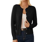 GRACE KARIN Ladies Vintage Solid Color Basic Knit Sweaters Elegant Crew Neck Business Office Cardigan Black M