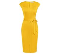 GRACE KARIN Ladies Work Dress with Belt Split Cap Sleeve Bodycon Dress Yellow M