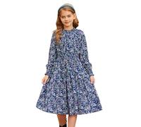 GRACE KARIN Little Girl Festival Dress Lantern Sleeve Maxi Casual Long Dress for Kids Blue 10-11 Years