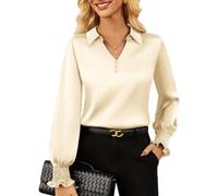 GRACE KARIN Long Sleeve Blouse for Women UK Autumn Winter 2025 Elegant Satin Shirt Tops Cream L
