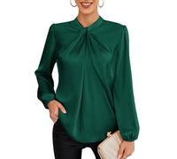 GRACE KARIN Long Sleeve Tops for Women UK Fashion Elegant Lantern Long Sleeve Tops Office Work Tunic Blouse Dark Green XXL
