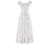 GRACE KARIN Maxi Dresses for Women A Line Off Shoulder Ruffle Tie Front Summer Beach Prom Evening Dress CL0213-10/Purple Blue Floral M