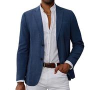 GRACE KARIN Men's Casual Stretch Knit Coat Two-Button Linen Slim Fit Suit Jacket, Blue, Medium