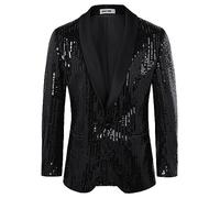 GRACE KARIN Mens Party Christmas Blazer Shawl Lapel Sequin Tuxedo One Button Jackets Black Sequin XL