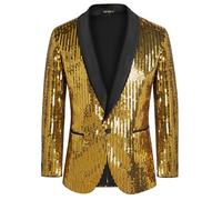 GRACE KARIN Men's Solid One-Button Lightweight Blaer Glitter Sequined Party Cocktail Jackets Gold Sequin S