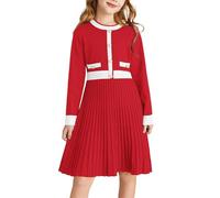 GRACE KARIN Red Girl Fall Dress Knitted Jumper Dress A-Line Midi Sweater Contrast Dresses Casual Elegant Princess Dresses for Party 10 Years