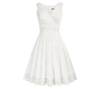 GRACE KARIN Rockabilly Night Out Dress Women Summer Party V-Neck A-Line Dinner Dance Dress S Lace White