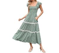 GRACE KARIN Summer Dresses for Women UK A-Line Floral Maxi Dress with Pocket Boho Beach with Pockets Green Flower XXL