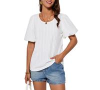 GRACE KARIN Summer Tops for Women UK Short Puff Sleeve Tops Round Neck Blouse White XXL