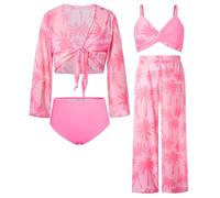 GRACE KARIN Swimsuit for Girls Size 8-10 Hot Pink Coconut Tree Kimono Cover Up Swimwear Bathing Suits