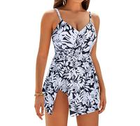 GRACE KARIN Swimsuit for Women Tummy Control Push up Swimsuit Slimming Gathered one piece Swimwear Swimsuits for Women White Plant Leaves M