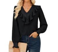 GRACE KARIN Tops for Women UK Ladies Blouses Long Puff Sleeve Shirt Loose Fit Casual Daily Black L