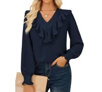 GRACE KARIN Tops for Women UK Ladies Blouses Long Puff Sleeve Shirt Loose Fit Casual Daily Navy Blue L
