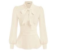 GRACE KARIN Tops for Women UK Plus Size Corset Blouse Stand Collar Long Sleeve Shirt Oversize Tops Plus Size Beige XL