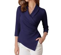 GRACE KARIN Vintage V Neck 3/4 Long Sleeve Ladies Tops Tunic Slim Green Tops for Women UK Navy Blue S