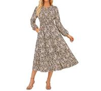 GRACE KARIN Wedding Guest Dress Autumn Long Sleeve A Line Casual Floral Flowy Maxi Dresses for Women CL37-02/Brown Flower M