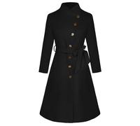 GRACE KARIN Winter Coat Lapel Single Breasted A-Line Pea Coat Long Trench Coat with Pockets Black L