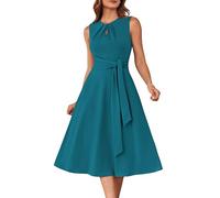 GRACE KARIN Women 2025 Summer Work Dress Sleeveless Tie Waist Elegant Party Cocktail A Line Flowy Midi Dresses with Pockets, Teal, M