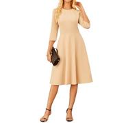 GRACE KARIN Women 3/4 Sleeve Dress Causal Crew Neck Plain Midi Dresses with Pockets L Apricot