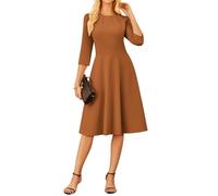 GRACE KARIN Women 3/4 Sleeve Dress Causal Crew Neck Plain Midi Dresses with Pockets L Brown