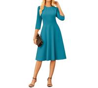 GRACE KARIN Women 3/4 Sleeve Dress Causal Crew Neck Plain Midi Dresses with Pockets L Cyan