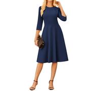 GRACE KARIN Women 3/4 Sleeve Dress Causal Crew Neck Plain Midi Dresses with Pockets L Navy Blue