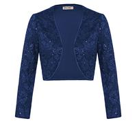 GRACE KARIN Women 3/4 Sleeve Shrug Jacket Blazer Bolero Sequin Jacket Long Sleeve Open Front Cropped Bolero Navy Blue Sequin M