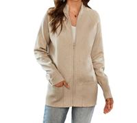 GRACE KARIN Women Autumn Winter Cardigan Long Sleeve Knitwear Stand Collar Elegant Zip Up Going Out Sweater Beige XL