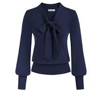 GRACE KARIN Women Autumn Winter Jumper Elastic Pullover V-Neck Long Sleeve Work Office Sweater Navy Blue L
