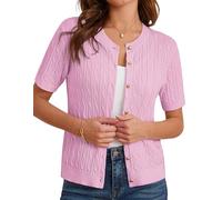 GRACE KARIN Women Basic Summer Cardigan Sweater Short Sleeve Cable Knit Open Front Button Up Cardigan Light Pink S
