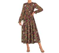 GRACE KARIN Women Boho Floral Maxi Dress Long Sleeve Elastic Waist Button Summer Party Dress CL0211-03/Pink Orange White Flower M