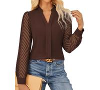 GRACE KARIN Women Business Casual Tops Sheer Lace Long Sleeve Blouses Work Office Pleated V Neck Shirt Fall Formal Outfits