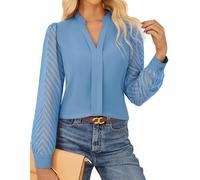 GRACE KARIN Women Business Casual Tops Sheer Lace Long Sleeve Blouses Work Office Pleated V Neck Shirt Fall Formal Outfits